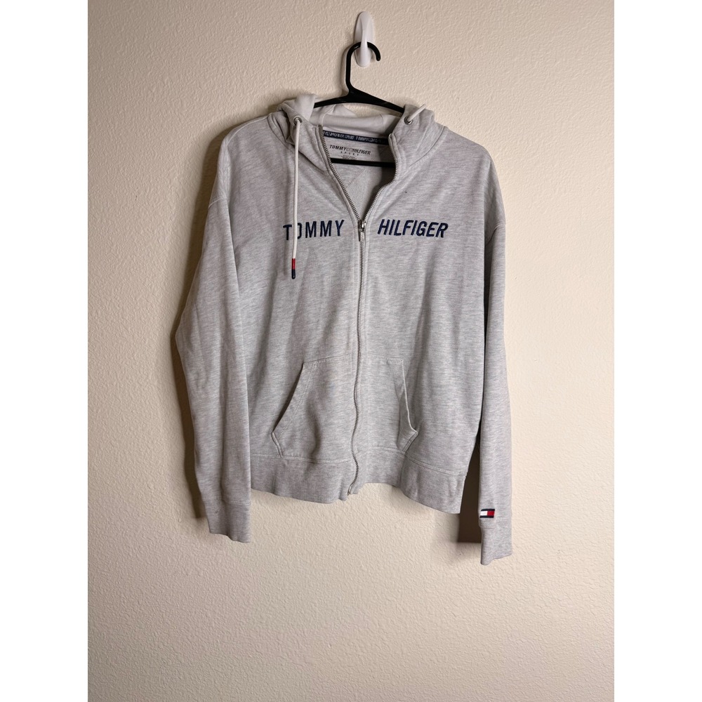 Tommy Hilfiger Sport Full Zip Hoodie Sweatshirt Women Logo L Gray